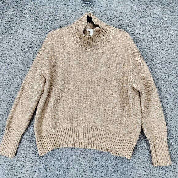 H&M Sweater Womens Small Tan Long Sleeve Knit Pullover Turtleneck - Picture 1 of 8